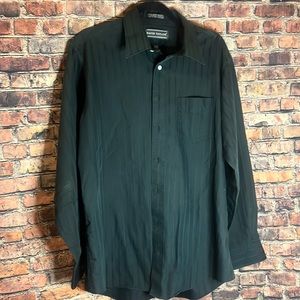 David Taylor black long sleeve dress shirt with black pinstripes